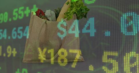 Digital finance overlay on grocery shopping concept