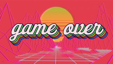 Retro Futurist Game Over Screen with Digital Landscape