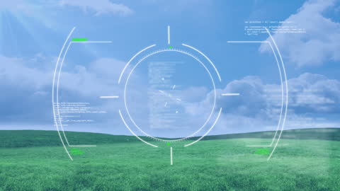Futuristic Computer Interface HUD Over Grass Landscape