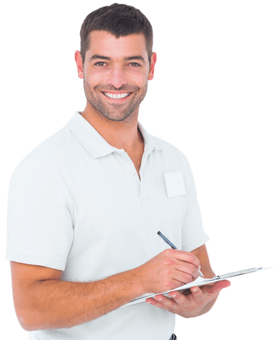 cheerful man writing on transparent clipboard background - Download Free Stock Videos Pikwizard.com