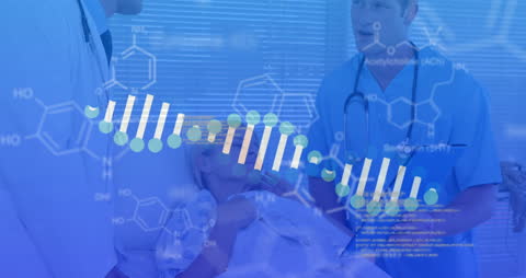 Healthcare Team with Genetic and Digital Interface Overlay