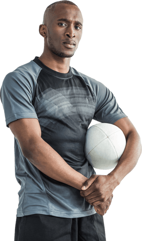 Confident Athlete Holding Rugby Ball Transparent Background