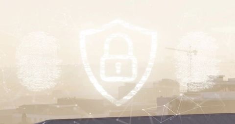 Digital Security Shield Over Foggy Urban Skyline