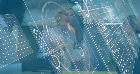 Diverse Team Analyzing Financial Data in Futuristic Office Setting