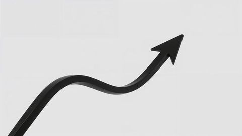 Black stylized rising curved arrow on minimalist gray background