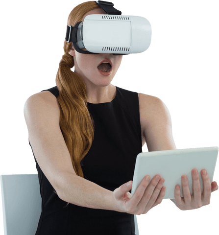Executive Woman Experiencing Virtual Reality with Tablet on Transparent Background - Download Free Stock Videos Pikwizard.com