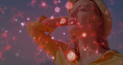 Fashion and Technology Fusion: Woman in Straw Hat with Networks