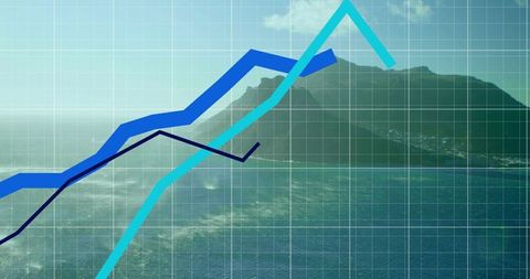 Data Trend Lines Over Oceanic Minimalistic Visualization