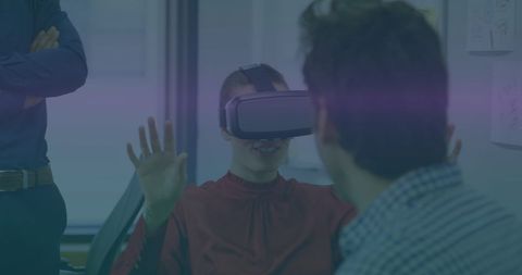 African American Man with VR Headset and Social Media Icons