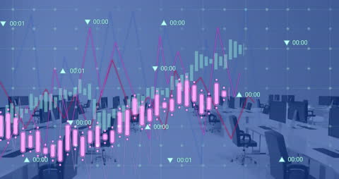 Abstract Business Technology with Digital Stock Data Overlay in Office