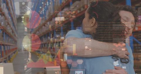 Warehouse Embrace with Data Processing Overlay - Download Free Stock Images Pikwizard.com