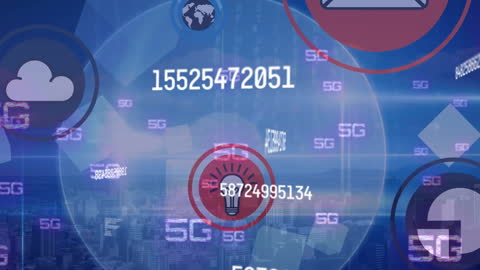 Futuristic Digital Interface with Data and Network Symbols