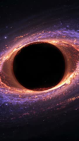 Rotating Black Hole Accretion Disk Spiraling Through Cosmic Starfield | Vertical Space Video