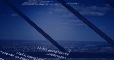 Futuristic Digital Data Overlay on Cityscape Skyline