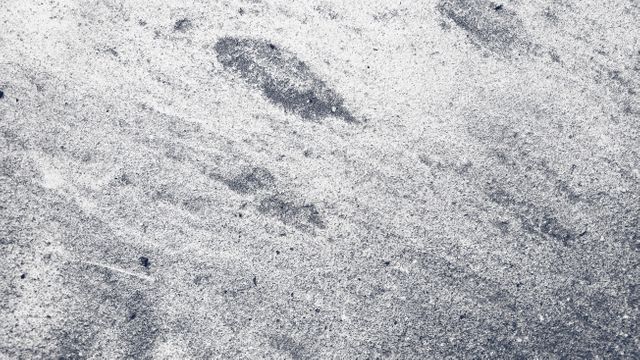 Footprints imprinted on a dry sandy surface captured in a grayscale tone. Ideal for use in travel and vacation-related content, nature-themed designs, and abstract backgrounds to convey simplicity, serenity, and touch of adventure.