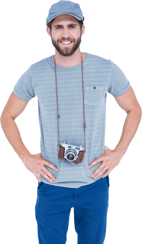 Transparent Smiling Young Man Holding Vintage Camera - Download Free Stock Videos Pikwizard.com