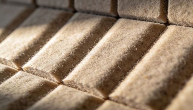 Close-up beige quilted felt cushion texture showing soft fibers and rectangular pads