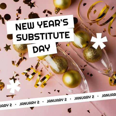 celebration theme with confetti and gold baubles for a substitute new year’s day - Download Free Stock Templates Pikwizard.com