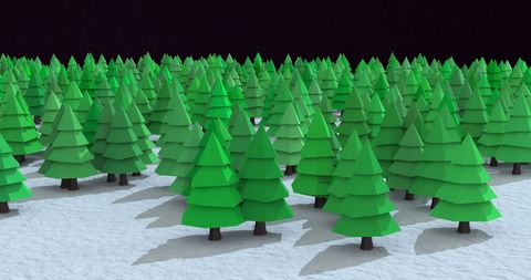 3D Low Poly Fir Trees in Snowy Winter Forest