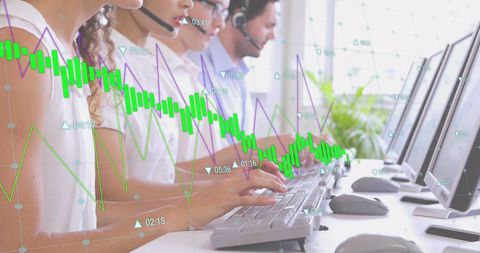 Diverse Professionals Working with Financial Data Overlays