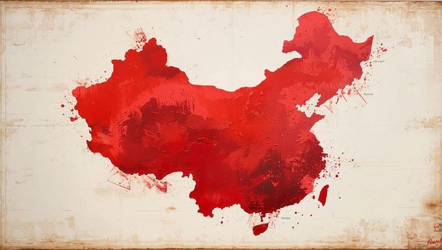 Artistic watercolor map of china with city labels and ink effects
