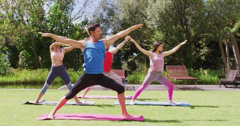 instructor leading outdoor yoga class in sunlit park setting - Download Free Stock Images Pikwizard.com