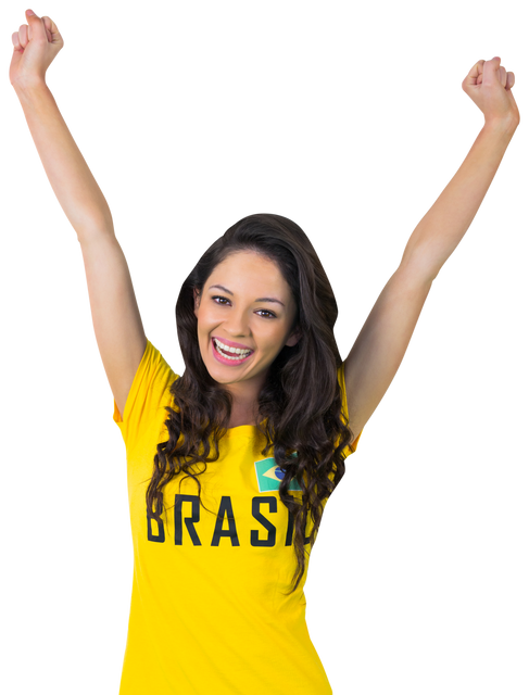 Excited Brazilian Football Fan Cheering with Arms Raised on Transparent Background - Download Free Stock Videos Pikwizard.com