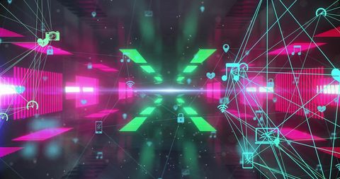 Futuristic Data Network with Holographic Icons and Digital Lights - Download Free Stock Images Pikwizard.com