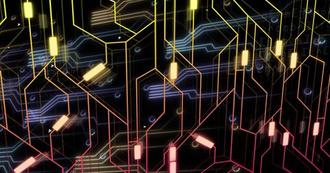 Colorful Tech Circuit Network on Dark Background - Download Free Stock Images Pikwizard.com