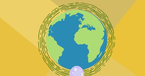 Colorful globalization theme with abstract patterns and globe