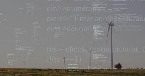 Wind Turbine on Landscape Merged with Floating Code