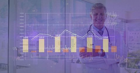 Doctor Analyzing Health Data with Modern Visual Graphics