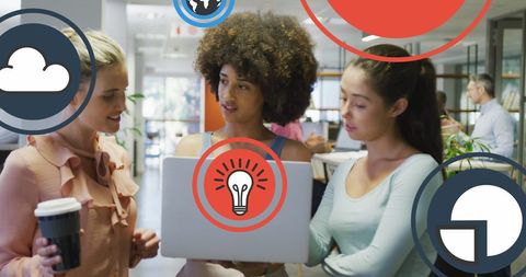 Diverse business team collaborating with digital technology