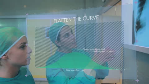 Doctors Analyzing Data with Digital Overlay for Flattening Curve