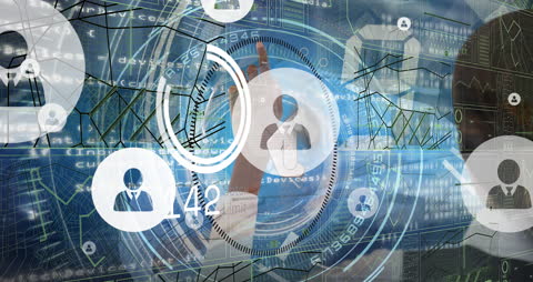 Businesswoman Engaging with Digital Interface Icon