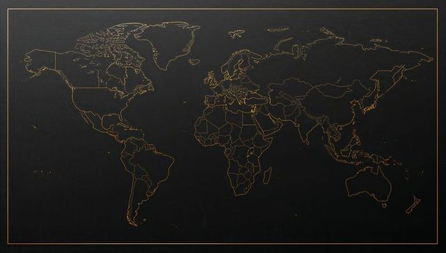 Elegant Gold Outline World Map on Dark Background