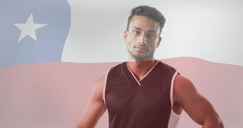 Athletic Biracial Volleyball Player Laos Overlaid Chile Flag
