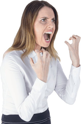 Frustrated Businesswoman Yelling in Transparent Background