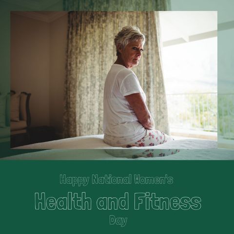 senior woman celebrating national women's health and fitness day at home - Download Free Stock Templates Pikwizard.com