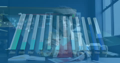 Businesswoman Analyzing Financial Data Metrics Overlay