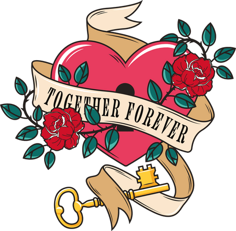 Heart with roses and key emblem on transparent background