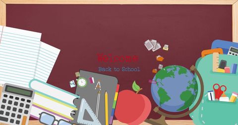 Welcome Back to School with Educational Supplies on Chalkboard - Download Free Stock Images Pikwizard.com