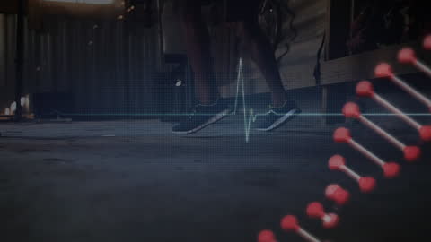 High-Tech Fitness Animation with Cardiograph and DNA Visualization