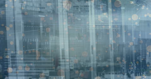 Technological Fusion: Server Room over Cityscape