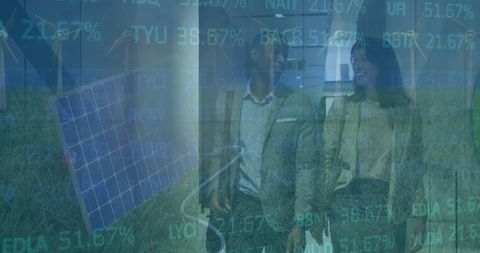 Interconnected Business Team with Financial Projections and Solar Energy