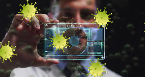 Digital Interface Concept with Doctor Analyzing Virus Data
