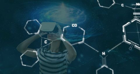Woman Using VR Headset with Medical Animations and Galaxy Background - Download Free Stock Images Pikwizard.com