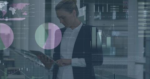 Businesswoman Analyzing Financial Data on Tablet Technology Overlay - Download Free Stock Images Pikwizard.com