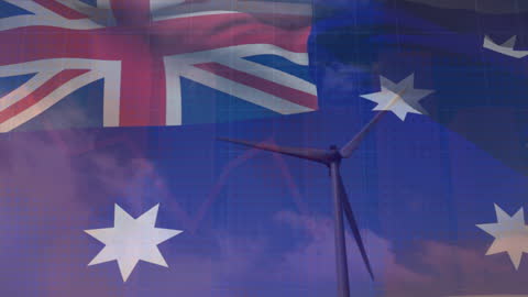 Australian Flag Overlay on Wind Turbine Symbolizes Renewable Energy