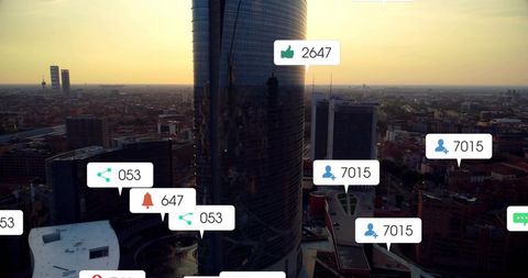 Urban Communication Technology Concepts at Sunset